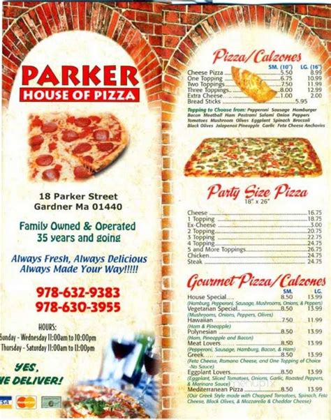 parker house pizza gardner menu|parker house gardner ma menu.